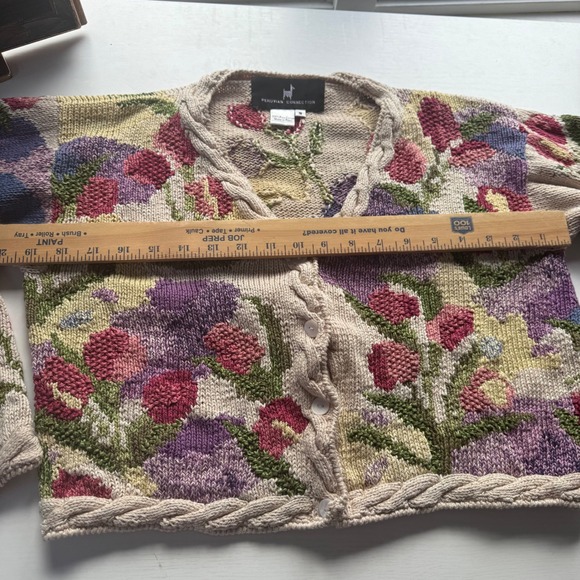 Peruvian Connection Pima Cotton Floral Knit Cardigan Sweater –‎ Size S Cream - Picture 8 of 9